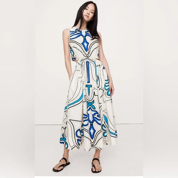 BANANA REPUBLIC COTTON POPLIN CUT-OUT MIDI DRESS - Picture 10 of 10